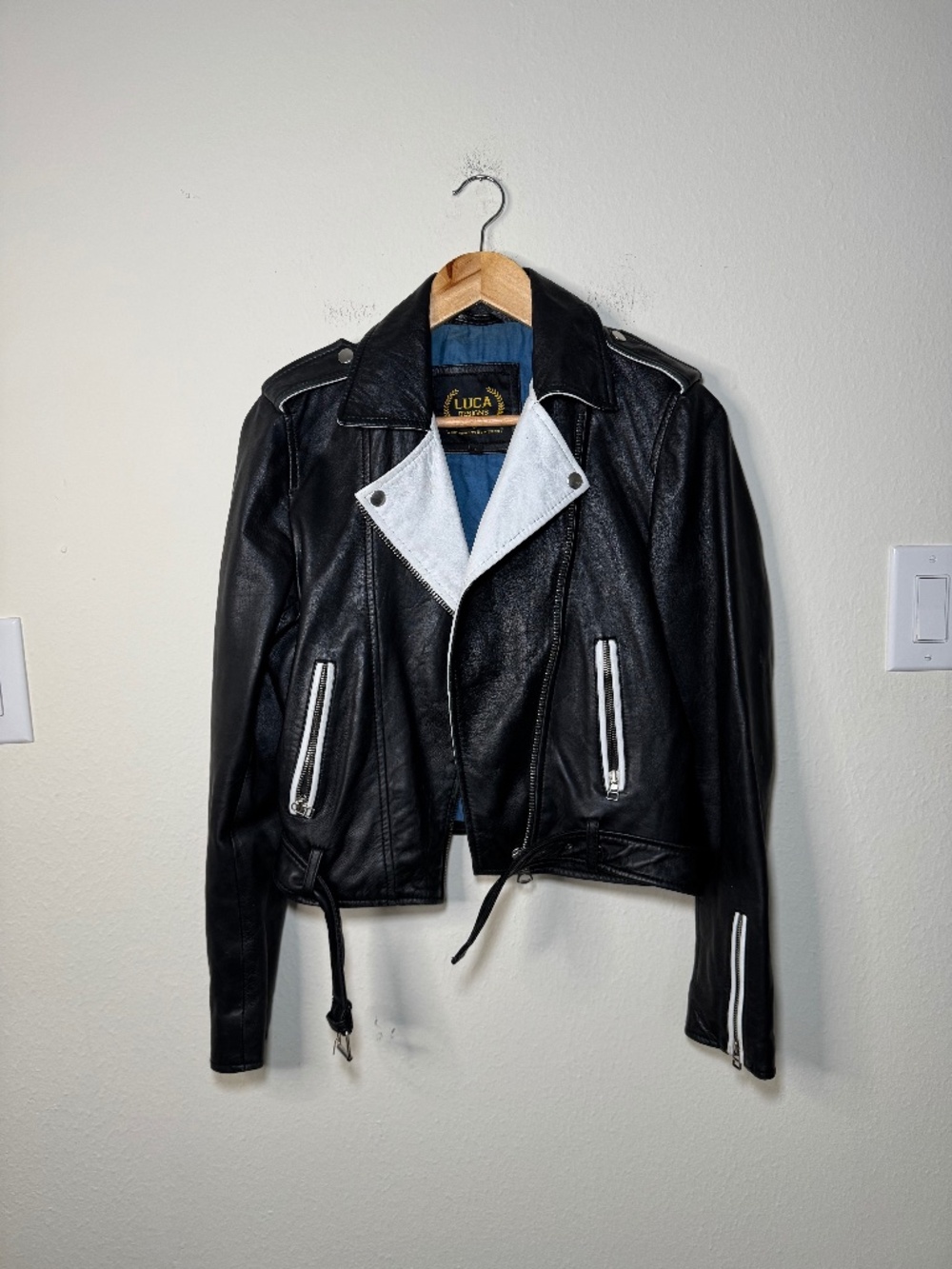 Luca Designs Leather Moto Jacket Women's MD Black White Edgy Biker Cosplay